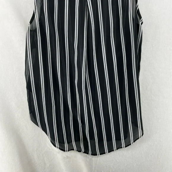 H&M Blouse Women's Sz 6 Black White Striped Sheer Unlined Collared Sleeveless - Picture 6 of 11